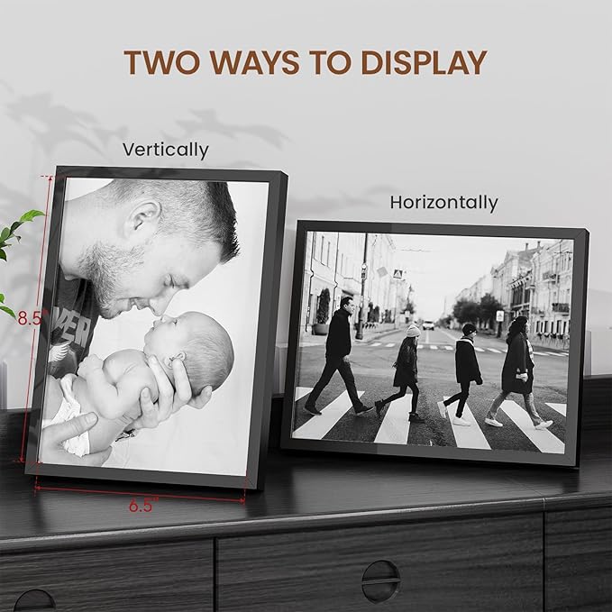 Heimlove 7x9 Metal Picture Frame,Black Aluminum Photo Frames-Real Tempered Glass,Tabletop Display,Mounting Horizontally or Vertically Decor for Wall-1Pack
