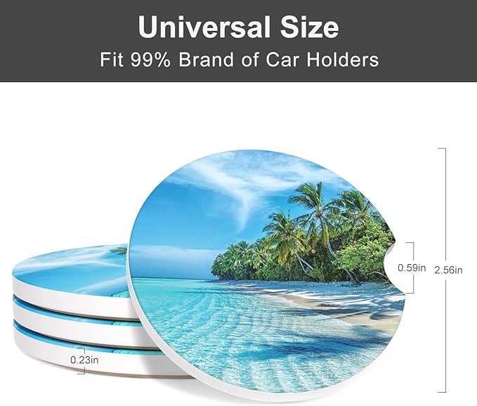 Car Cup Holder Coaster, Car Coasters for Cup Holders, 4 Pack Universal Anti Slip Insert Absorbent Ceramic Auto Interior Accessories with A Finger Notch & Cork Base, Sky and Sea