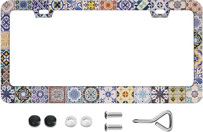Colorful Patterns in Lisbon. Abstract Background and Texture for Design Rust-Proof Stainless Steel License Plate Cover Personalized Cover for Women Men 12.3x6.3 Inch License Plate Holder -DATANSEN