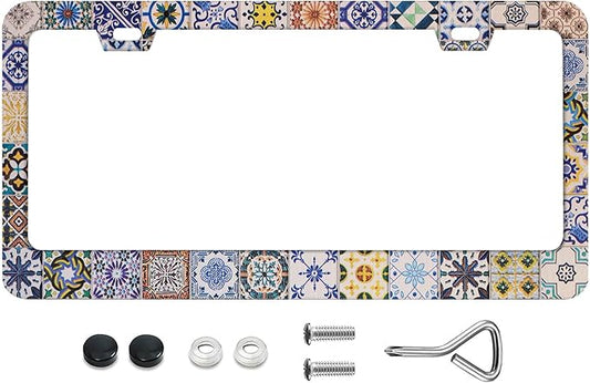 Colorful Patterns in Lisbon. Abstract Background and Texture for Design Rust-Proof Stainless Steel License Plate Cover Personalized Cover for Women Men 12.3x6.3 Inch License Plate Holder -DATANSEN