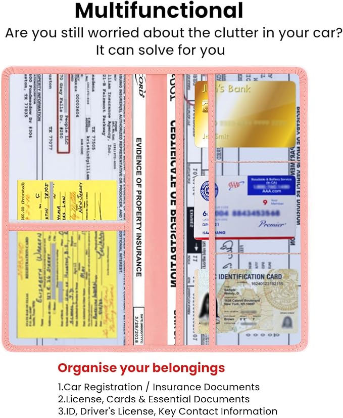Car Registration & Insurance Card Holder Leather Auto Glove Box Organizer Document Wallet with Magnetic Shut