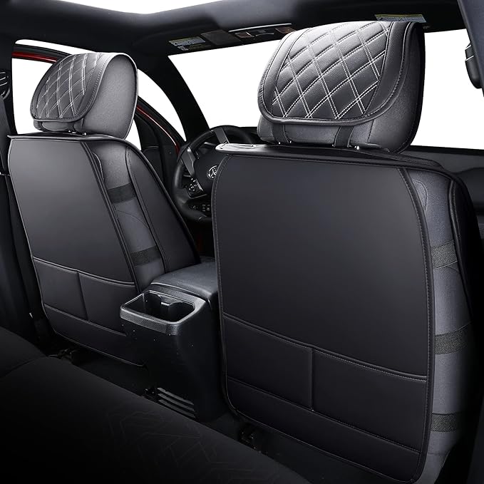 Aierxuan Toyota Tacoma Car Seat Covers Custom Fit 2005-2025 TRD Sport Limited SX Package Double Cab Pickup Truck Waterproof Leather Full Seat Cushions(Full Set, Black-White)
