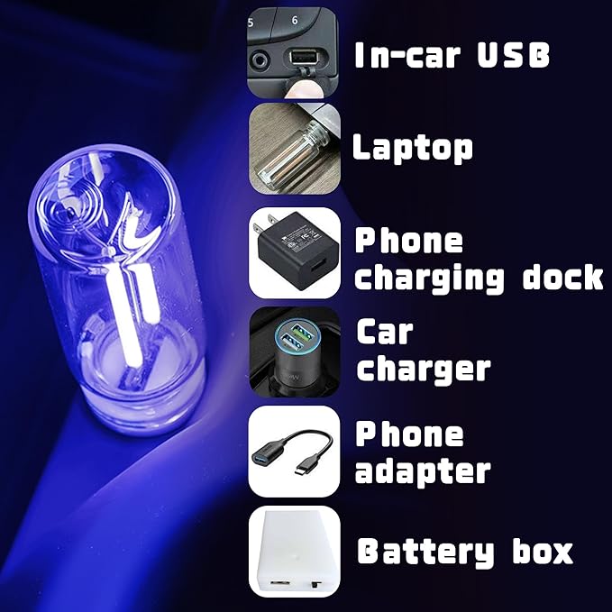 Retro Car Mood Bulb, No Pole Touch Dimmable USB & Battery Lighted LED Car Interior Atmosphere Lamps, Automotive Interface Night Lights, Mini Portable Camping Lights Decorations (Blue, 2Pack)