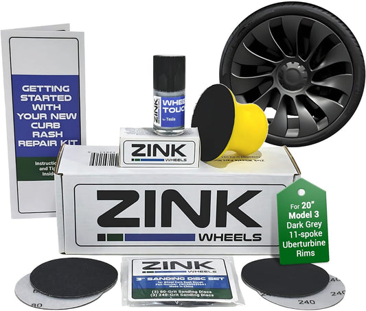 Premium Tesla Wheel Curb Rash Repair Kit for Model 3 20-inch Charcoal Grey Uberturbine Performance Rims - DIY Kit with Color-matched Touch Up Paint - Made in USA