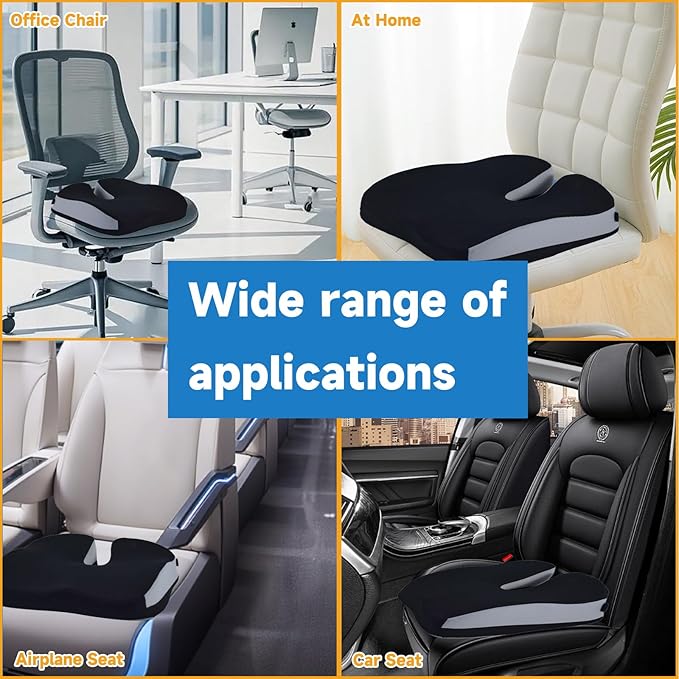 Gel Seat Cushions for Office Chairs Wheelchair Cushion for Long Sitting Back Pain，Memory Foam Seat Car Computer Desk Chair Cushion，Coccyx Cushion for Tailbone Pain Relief Office Chair Butt Pillow