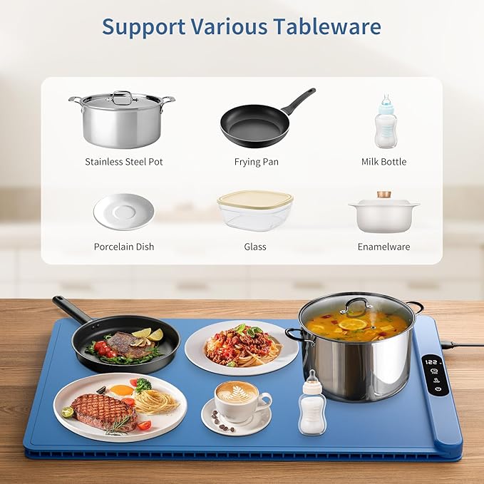 Food Warming Mat,Upgrade Graphene Fast Full-Surface Heating Mat, Electric Warming Tray with 6 Temperature and 6HoursTimer, Portable Rollable Food Warmer Perfect For Parties Buffet and Home Dinners