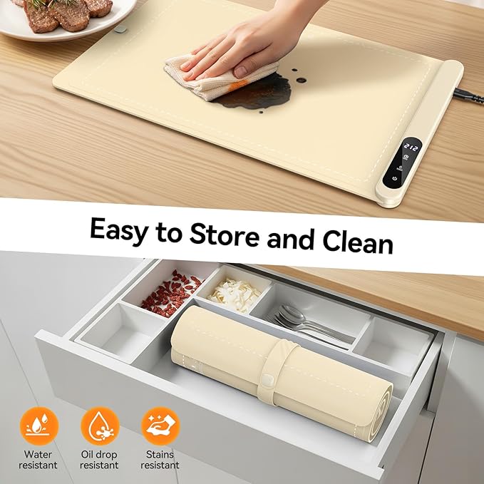 Food Warming Mat, Silicone Electric Warming Tray with 6 Adjustable Temperature, Full Surface Heating, Portable Roll Up Heating Mat with Heat-resistant Pad, Kitchen Food Warmer Pad for Buffets Party