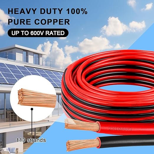 10 Gauge Wire 20 Feet, 10/2 AWG Pure Copper Wire, 10AWG 2 Conductors Red Black Oxygen Free Stranded Low Voltage Wire for Solar Panel, Automotive, Audio Auto, LED Lighting(10 AWG 20FT)