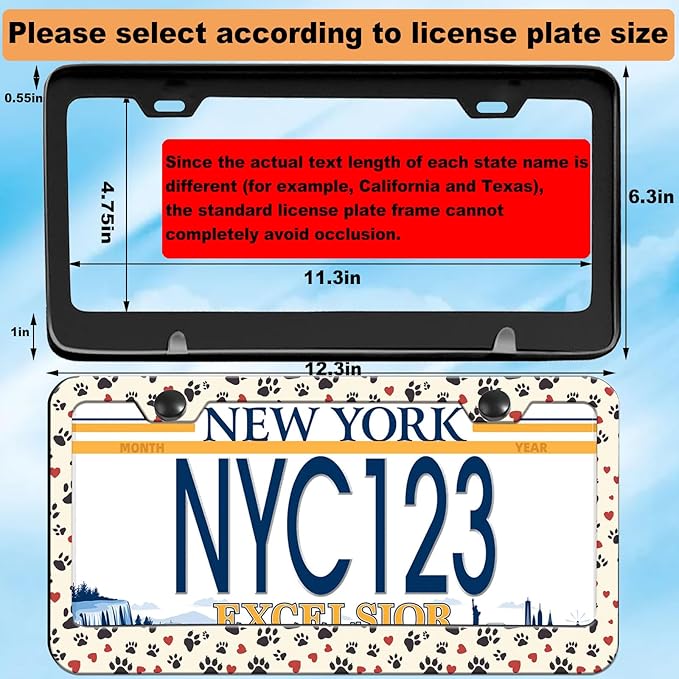 2-Pack Dog Cat Paw License Plate Frames, 2 Holes Cute paw Print Aluminum License Plate Holder for Women Man, Pink Heart License Plate Cover fits US Vehicles 12.3" x 6.3" with Keychain Wrist Lanyard