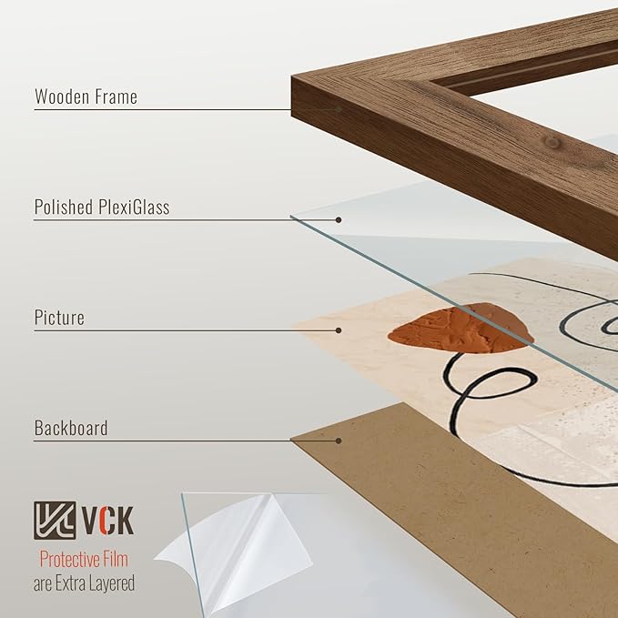 VCK 8.5x11 Brown Walunt Picture Frames 3 Pack, High-End Wood Wide Border Poster Frame,Tabletop & Wall Hanging, Multi-Directional Display Family Photos, Office Prints, Studio/Gallery/Home