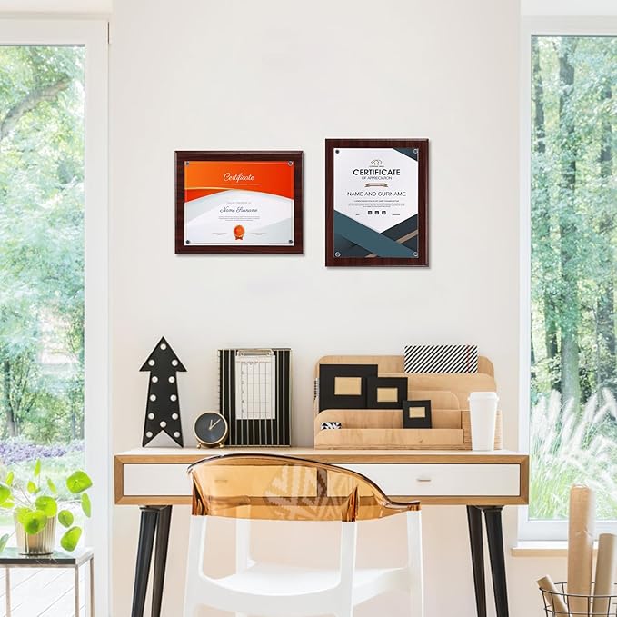 PETAFLOP Brown 8.5x11 Picture Frame, Certificate Award Document Plaque Wall Mounted Display, Single