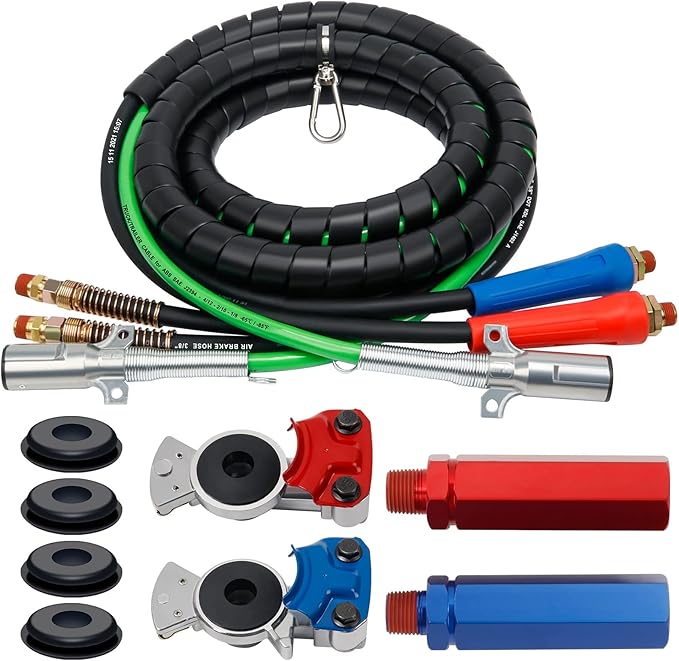 Semi Air Lines Kit, 15FT 3-in-1 Airline Hose for Truck ABS 7 Way Electrical Cable with Glad Hands Hex Gladhand Handles Grips for Tractor Trailer