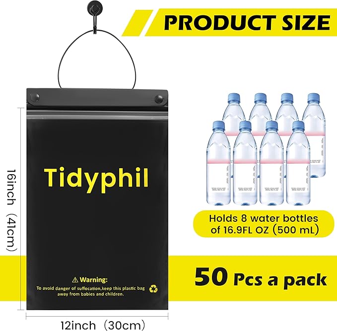 50 PCS Disposable Car Trash Bags Hanging, Leak-proof, Odor Seal. Strong Car Garbage Bags, 2 Gallon Big Capacity. Independent of Car Trash Can, Easy Stick-On Car trash Bin for Car, Stroller, Camping