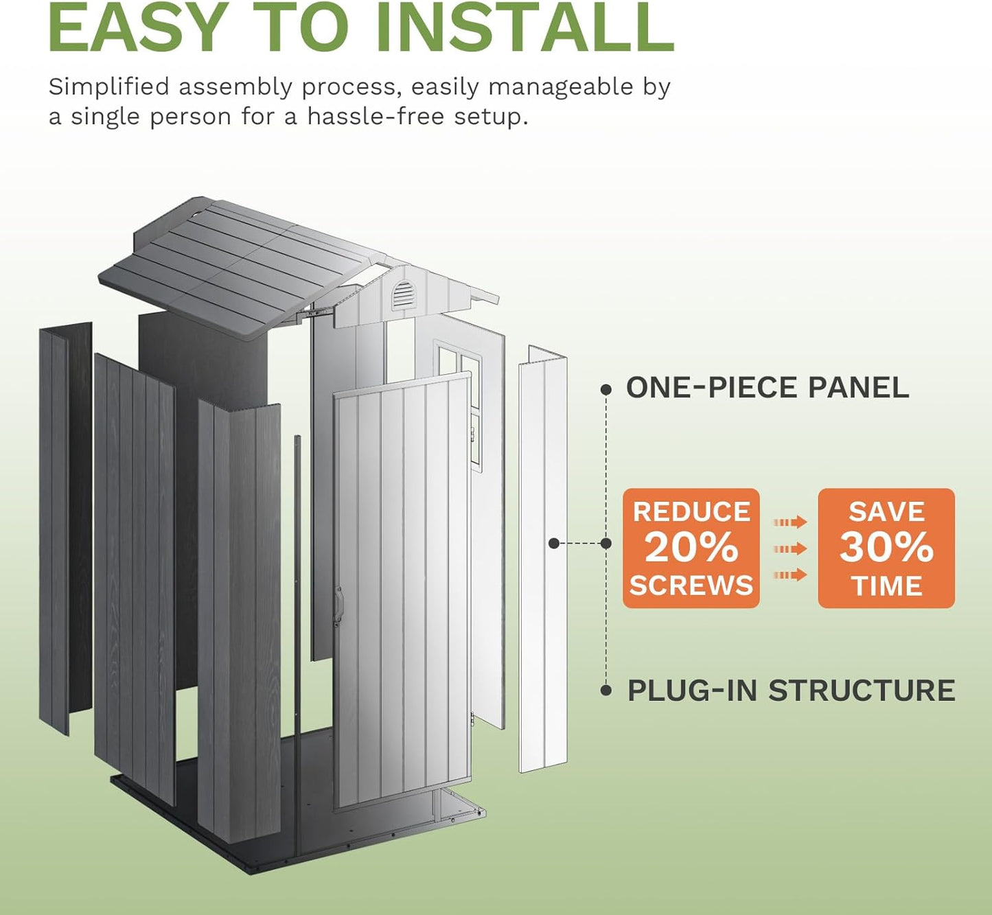 Patiowell 4' x 4' Plastic Outdoor Storage Shed with Floor, Resin Outside Tool Shed with Window and Lockable Door for Backyard Garden Patio Lawn, Gray (Fit-it Shed)