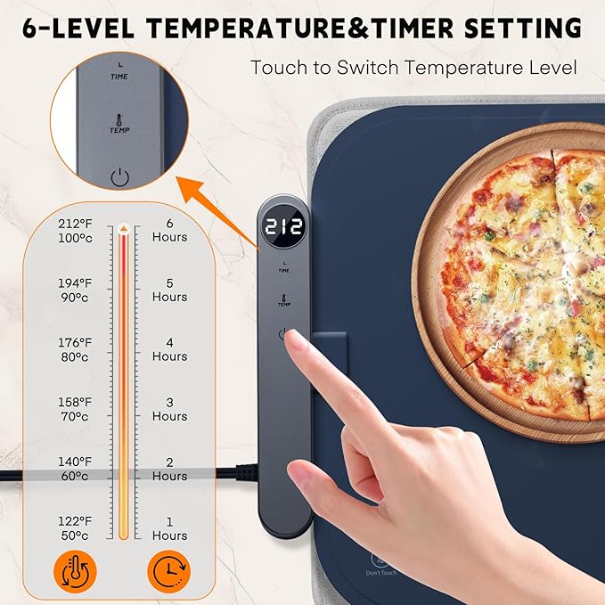 Homelove Food Warming Mat Waterproof - Electric Warming Tray with 6-Level Temperature and Hours Setting, Full Surface Graphene Heating, Dishwasher-Friendly Food Warmer Mat for Parties, Kitchen (Blue)