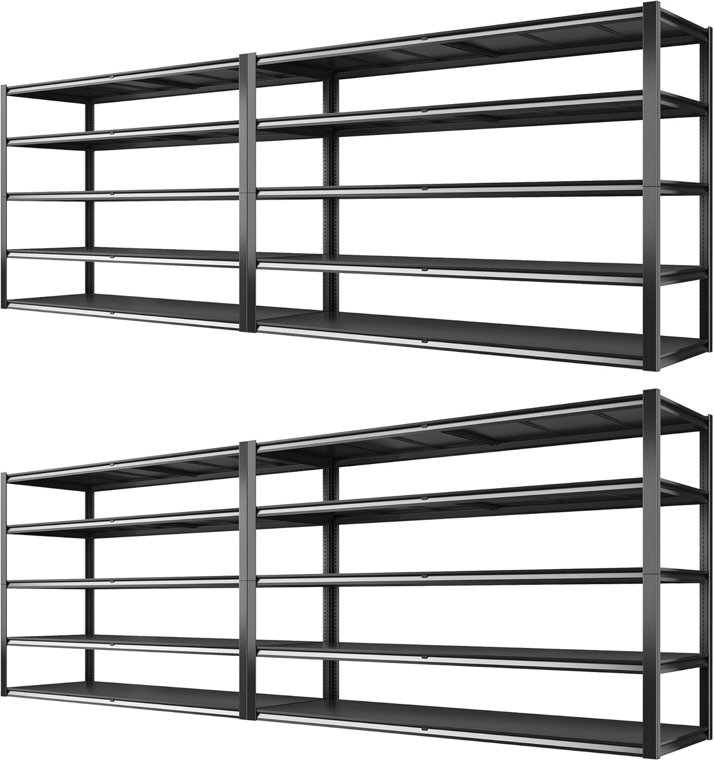 REIBII 78" H Storage Shelves, Garage Shelving Heavy Duty Load 3000LBS, Adjustable Garage Shelving, 5 Tier Metal Shelves Unit for Storage Rack, Basement, 55" W x 26" D x 78" H, Black, 4 Pack