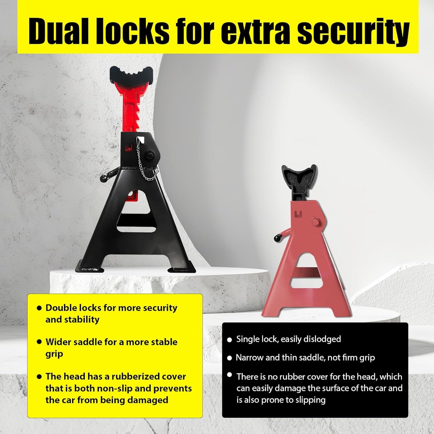 Jack Stands 3 Ton (6,600 LBs) with Double Pin Locking, Car Jack Stand 11.22"-16.54" Adjustable with Rubber Pads, Jack Stands for Trucks,Home,Garage, SUV, Pickup,Car,UTV/ATV,1 Pair