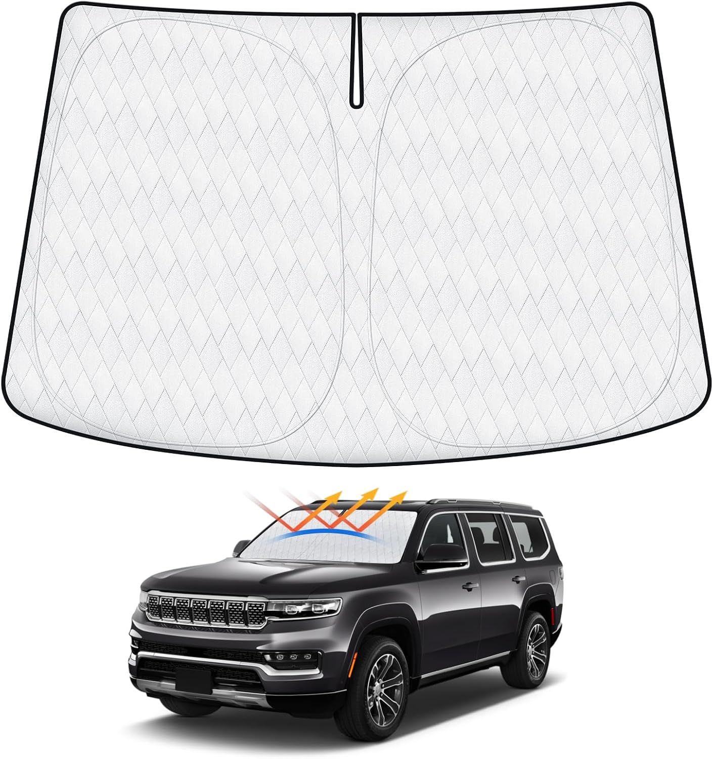 Sun Shade Fits for Jeep Grand Wagoneer 2022-2024 2025 (Not for Jeep Wagoneer) Windshield Sunshade for Wagoneer Accessories Foldable Car Front Window Shade