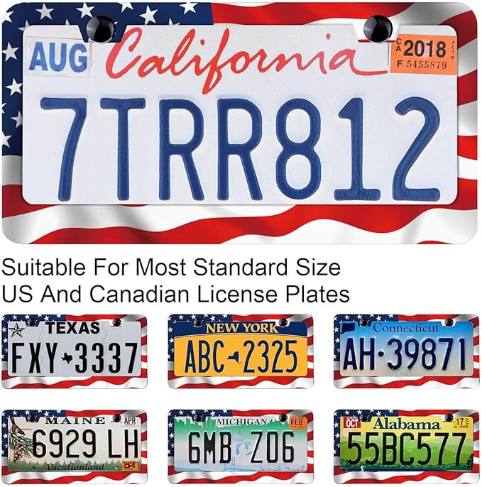 Waving American Flag Patriotic Symbol Democracy License Plate Frames Rust-Proof Stainless Steel Screws Included Personalized Cover Women Men Decorate Car 12.3x6.3 Inch License Plate Holder -DATANSEN
