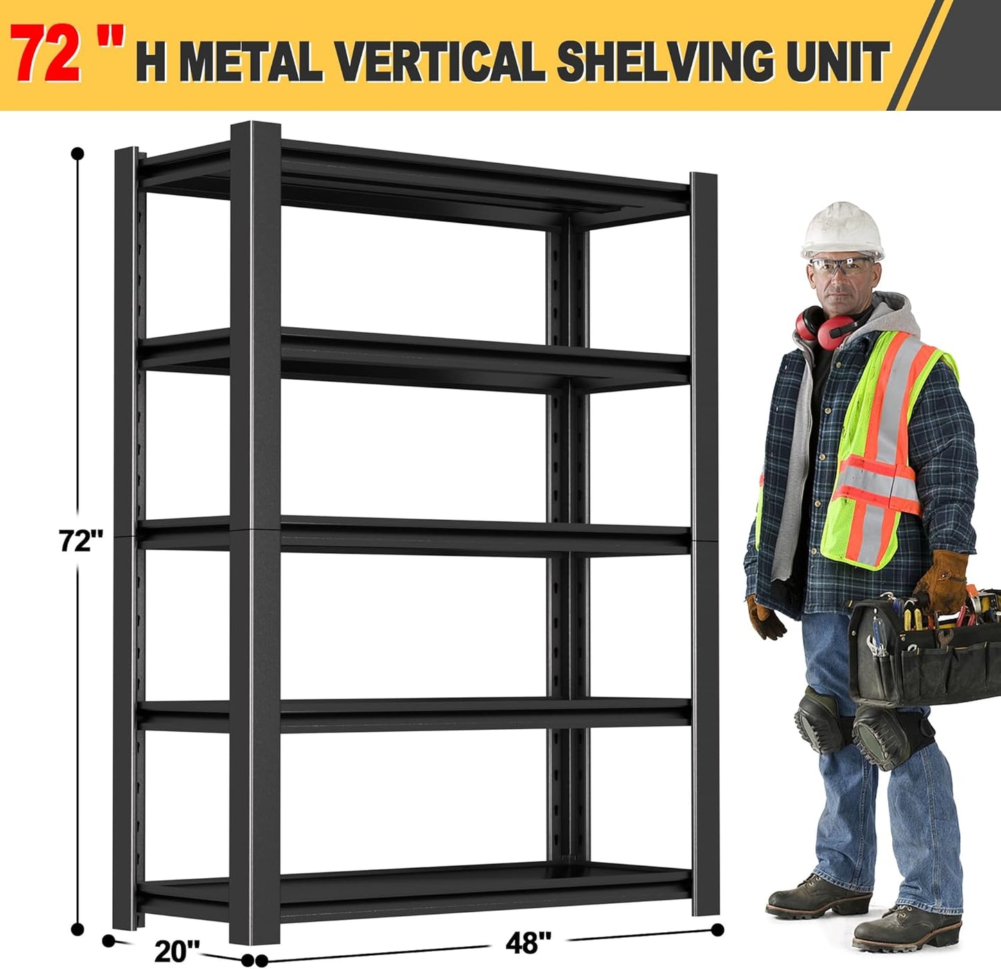 72" H x 48" W x 20" D 5-Tier Heavy Duty Garage Shelving Unit, 3000 LBS Capacity Metal Storage Rack,Adjustable Steel Shelves for Garage, Warehouse, Basement, Pantry, Workshop.2 Pack