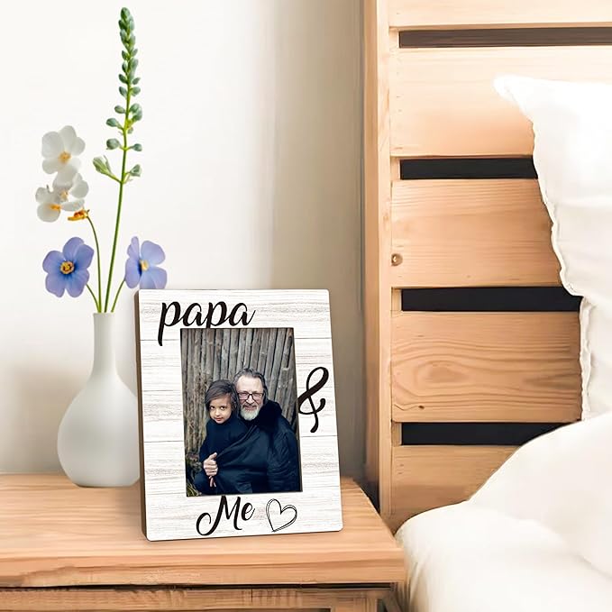 Papa Gifts Picture Frame 5x7, Grandpa Photo Frame, Christmas Fathers Day Birthday Gifts for Papas from Grandkids Grandchildren, Papa and Me Wooden Picture Photo Frames for Desk Home Room Decor