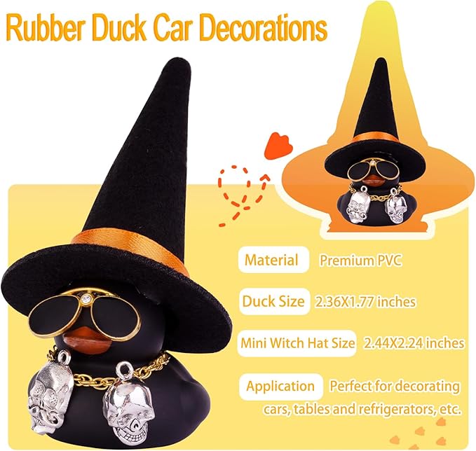 Car Rubber Duck Ornaments Halloween Duck Car Dashboard Decorations with Mini Witch Hat Sunglasses Necklace Halloween Accessories for Halloween Themed Gifts(W21)