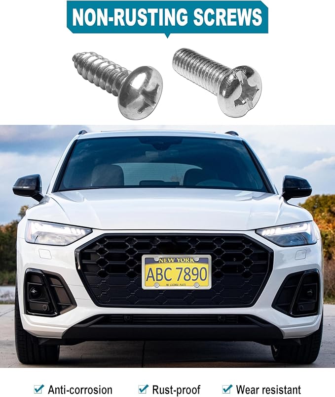 Clear License Plate Frames Covers- 2 Pack Flat Car Tag Protector and Stainless Steel Chrome Holder, Road Legal Unbreakable Acrylic Protective Shield with Screws Caps for Front Rear