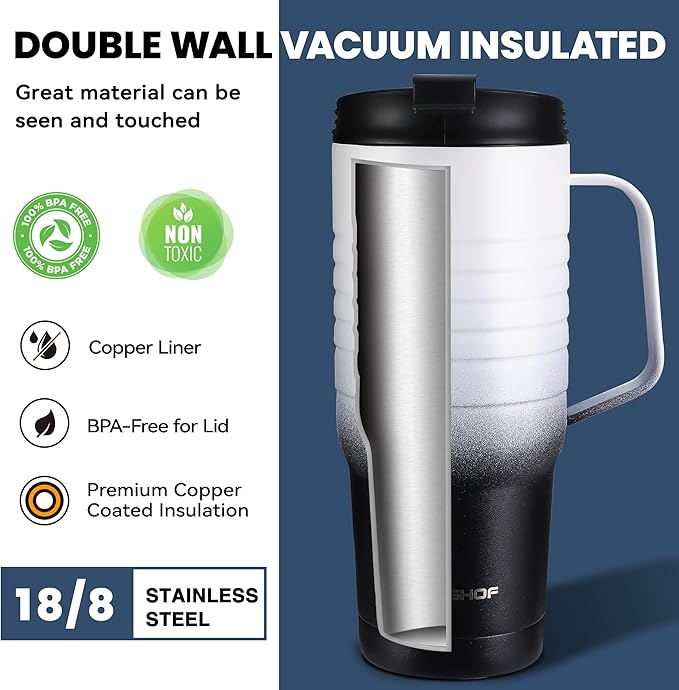 HAUSHOF 24 oz Travel Mug with Handle, Stainless Steel Vacuum Insulated Coffee Travel Mug, Double Wall Travel Mugs with Leakproof Lid, BPA Free