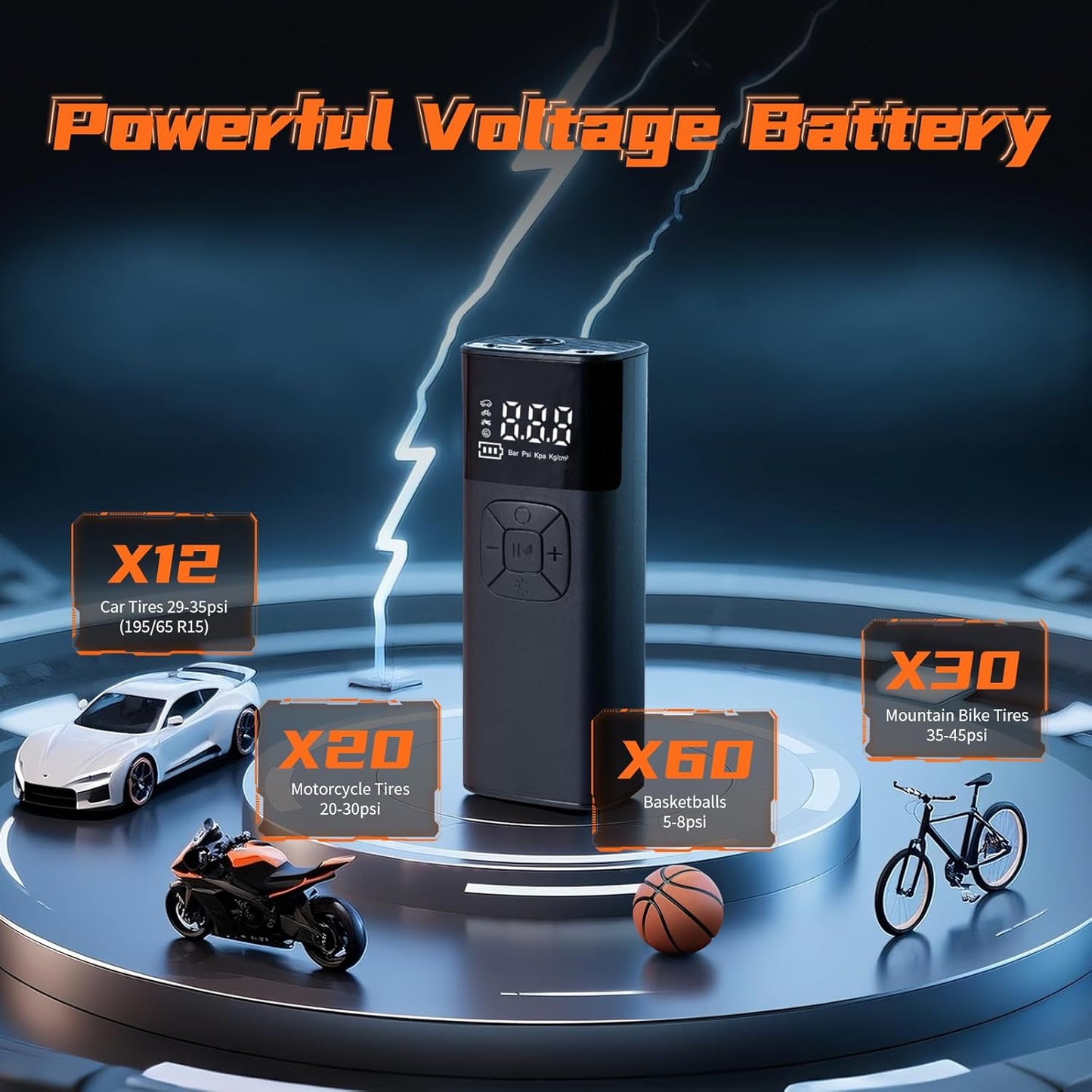 Tire Inflator Portable Air Compressor - Portable Air Pump for Car Tires 10000mAh 150PSI & 12V DC Cordless 4X Faster Inflation for Car, Motorcycle, Bike, Ball, with Digital Gauge, Dual-Use Type