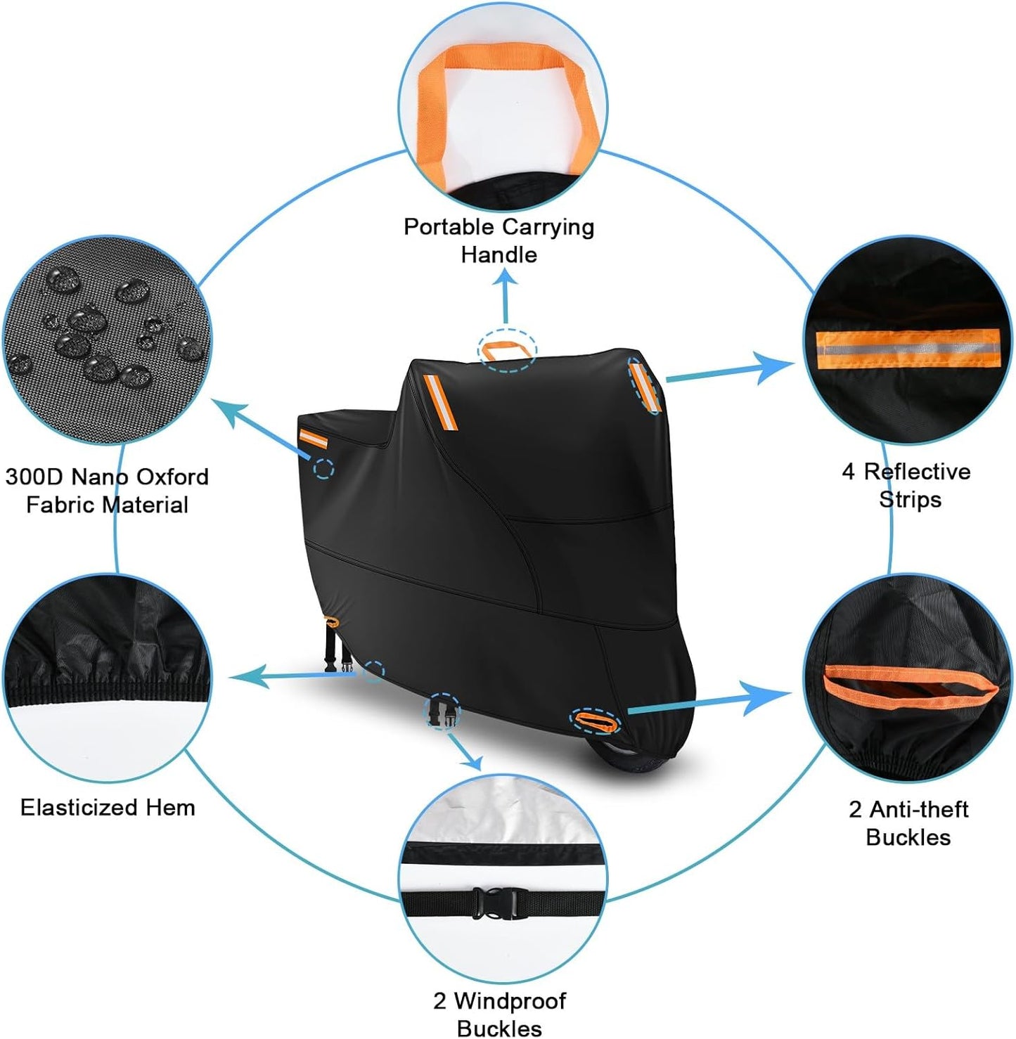 Moped Cover Waterproof Outdoor, Motorbike Scooter Covers for Outside Sun Rain Dust Protection with 4 Reflective Strips and 2 Fixed Buckles, 2 Lock-Holes for Motorcycle Sportbike (M: 79 x 35 x 39 inch)