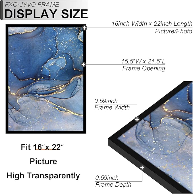 16x22 Picture Frame, Black Frame for 16 x 22 Inch Picture Poster Photo, Light Weight and High Transparent 16 by 22 Frame for Wall - 1 Pack/Black/16 x22