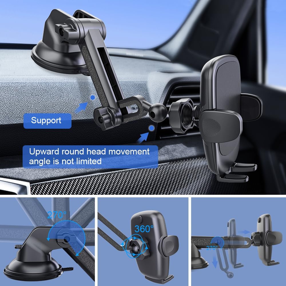 DEERLAMN Car Phone Holder, [Upgraded Stronger Suction] Phone Mount for Car Dashboard & Windshield, Universal Cellphone Holder Fit for iPhone 16 Pro Max 15 14 13 12 All Smartphone