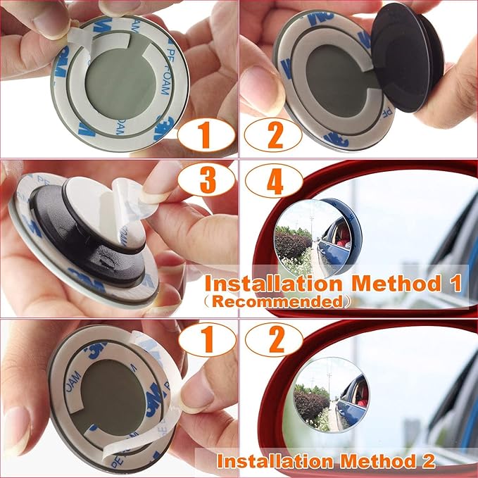 2 pcs Blind Spot Mirrors, 2" Round HD Glass Convex 360° Wide Angle Side Rear View Mirror with ABS Housing for Cars SUV and Trucks, Chrome, Pack of 2
