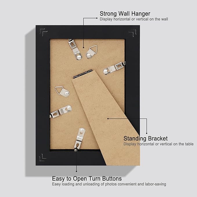 5x7 Picture Frame Set of 4, Made of Real Glass and Black Wooden Frame, 5 by 7 Photo for Wall or Tabletop - Display Picture 4x6 with Mat or 5x7 Without Mat