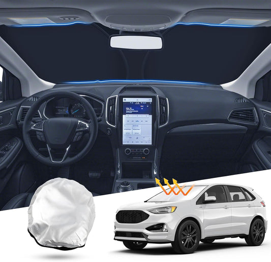 T TGBROS Windshield Sun Shade Custom Fit for 2015-2023 2024 Ford Edge Accessories Foldable Sun Shield Reflective Polyester Sun Visor Cover Block Heat and Sun Protection