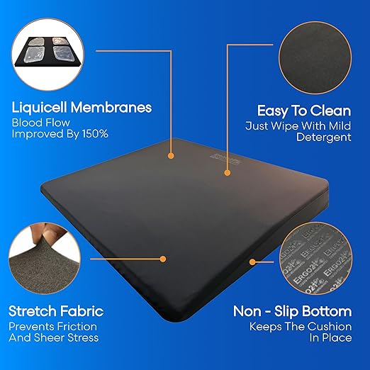 LiquiCell Sports Cushion - 2 Inch Thick Seat Pad for Tailbone, Hip & Lower Back Pain Relief - Ergonomic Comfort for Car, Office, Stadium & Wheelchairs- Better Than Gel, Foam or Air