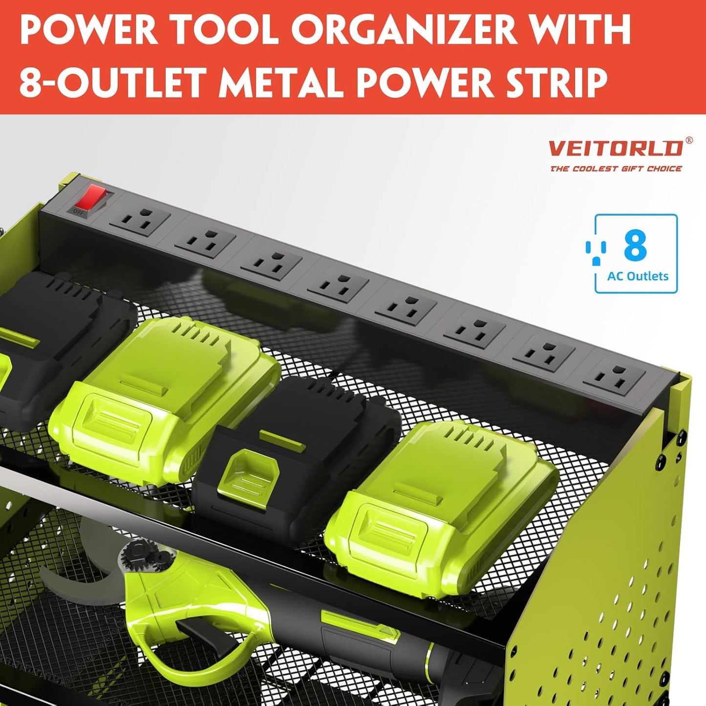 Veitorld Power Tool Organizer with Charging Station, Heavy Duty Modular Wall Mount Rack for Garage - 4 Drill Holders, Tool Storage Organizer, Christmas Birthday Gifts for Men Him Dad Husband