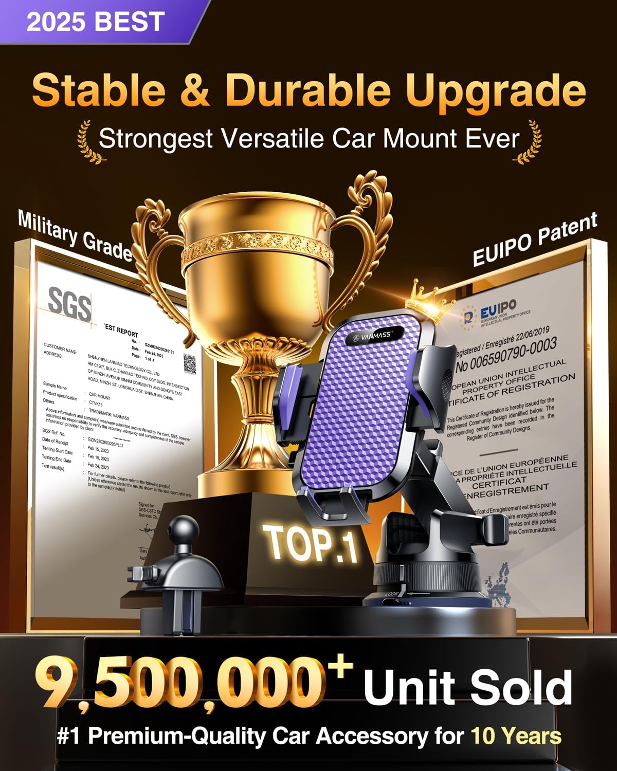 [Pro Version] VANMASS Universal Car Phone Mount [Super Suction Cup] Dashboard Phone Holder, Handsfree Windshield Dash Vent Phone Holder Car, Compatible for iPhone 16 15 14 13 Samsung LG & Truck,Purple