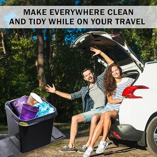 Car Trash Can ??Leakproof 1.4 Gallon Compact Garbage Bin with Stability Flap & Anti-Slip Base | Portable Trash Holder for Cars, Trucks, SUVs, Minivans ??Includes Trash Bags (Black, Large)