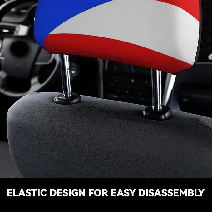 Puerto Rico Car Headrest Covers 2 Pack – Double-Sided Taíno Frog & Puerto Rican Flag Design – Universal Fit Stretch Seat Headrest Protector for Cars, SUVs & Trucks