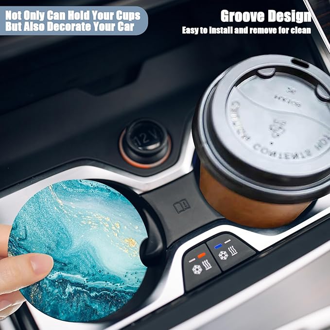 Car Cup Holder Coaster - Blue Sea Marble Absorbent Ceramic Coaster, Car Coasters for Cup Holders, Auto Accessories for Women & Men, Pack of 2