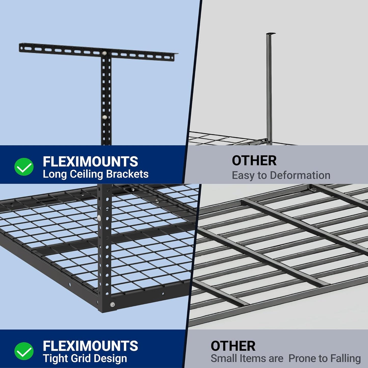 FLEXIMOUNTS 3x4FT Garage Storage Rack Overhead, Adjustable Ceiling Storage Racks, Metal Garage Organization System with 275LBS Weight Capacity(Black)