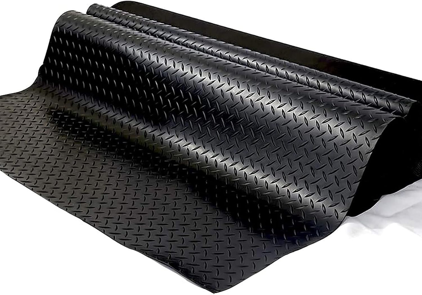 7.5Ft x 14Ft Garage Floor Mat 2.5mm Thickened Rubber Flooring Roll 105sqft Diamond Plate PVC Rubber Trailer Mat Non-Slip Floor Protector Mat for Garage Warehouse Basement Trailer - Black