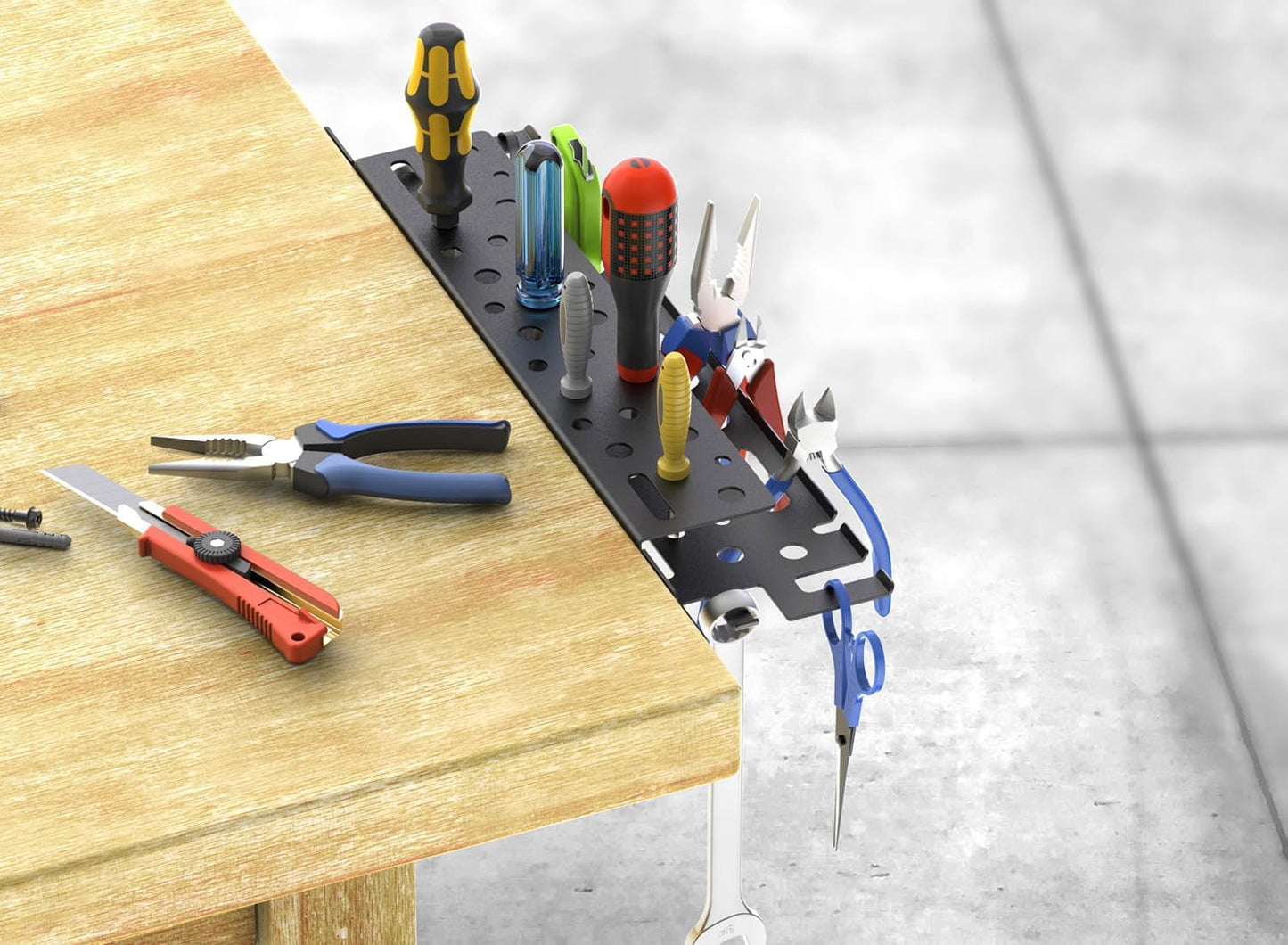 WallMount Tool Storage Rack, 17'' Screwdriver Holder Organizer, Equipped Suspension Holes for Pneumatic Tools