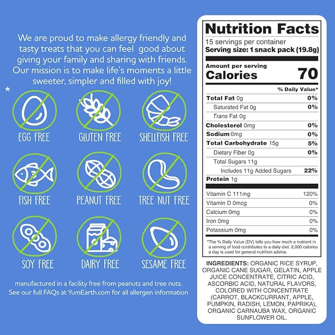 YumEarth Organic Gummy Bears - Fruity Gummy Candy Snack Packs, Gluten Free Snacks for Kids - Allergy Friendly, Non-GMO, No Artificial Flavors or Dyes - Assorted Flavors, 0.7 Oz - 15 Count (Pack of 1)