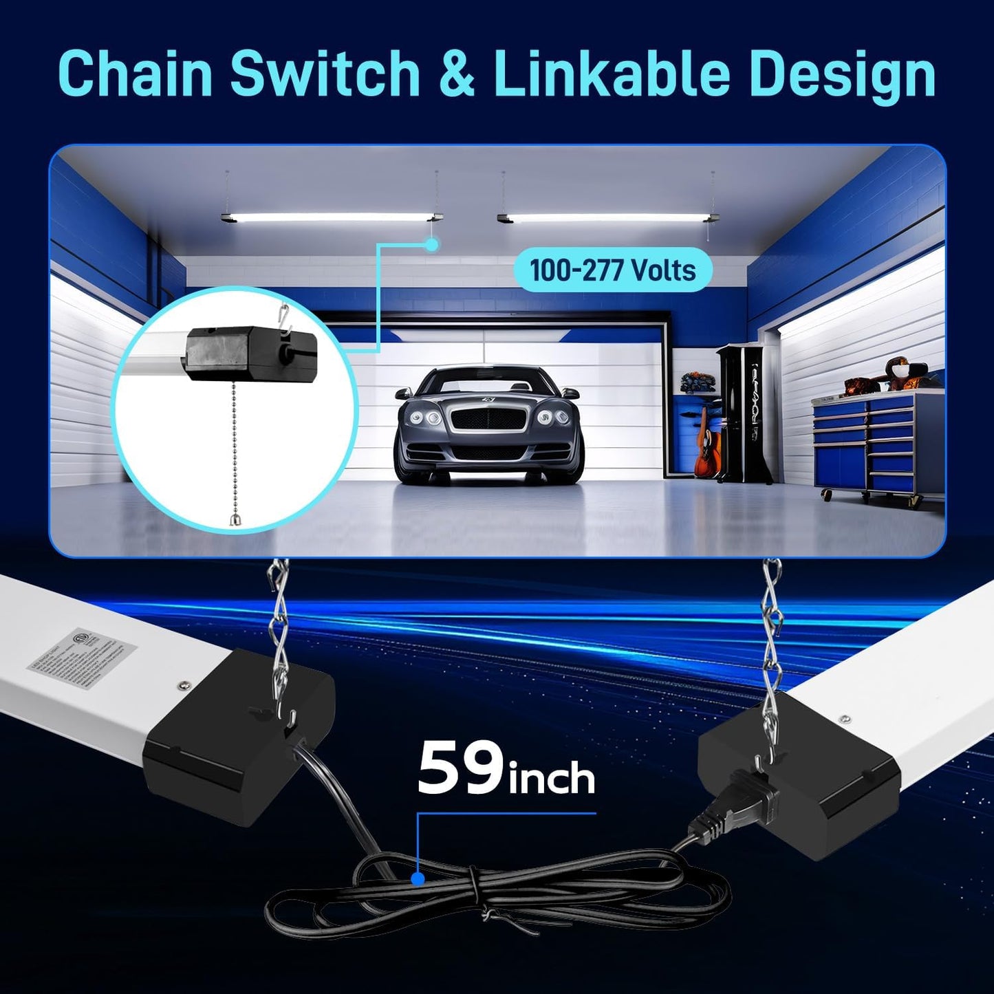 hykolity 4 Pack 4FT Linkable LED Shop Light for Garage, 6500lm, 4FT 60W Utility Light Fixture, 5000K Daylight LED Workbench Bay Lighting with Plug, Hanging or Surface Mount,Black - ETL