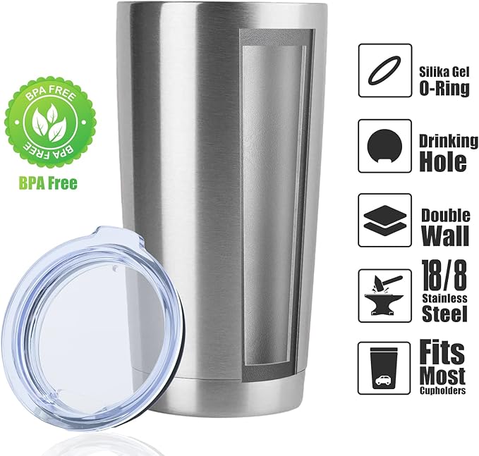 DOMICARE 20oz Stainless Steel Tumbler Bulk with Lid, Double Wall Vacuum Insulated Travel Mug, Powder Coated Coffee Cup, Stainless Steel, 4 Pack