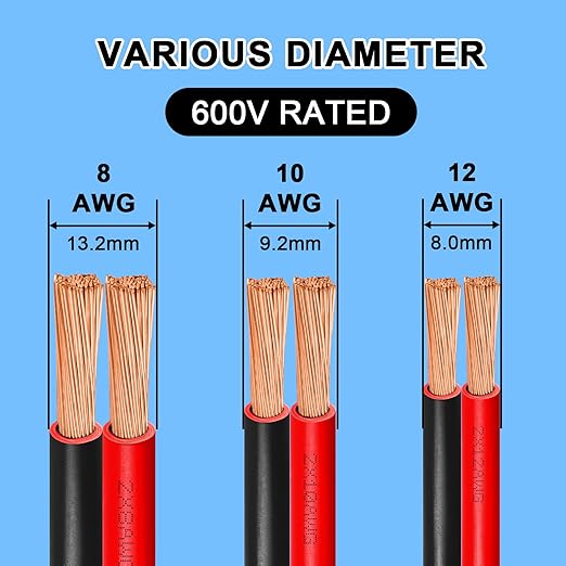 8 Gauge Wire 50 Feet, 8/2 AWG Pure Copper Wire, 8AWG 2 Conductors Red Black Oxygen Free Stranded Low Voltage Wire for Solar Panel, Automotive, Audio Auto, LED Lighting(8 AWG 50FT)