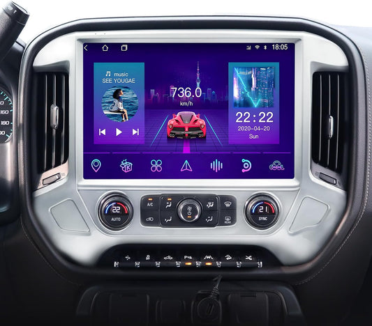 13.1" 8Core 8+128G Car Stereo Radio for Chevy Silverado GMC Sierra 2014-2018,5Ghz WiFi Android 12 Touch Screen Radio with Wireless CarPlay Android Auto BT DSP 48EQ Backup Camera,Silver