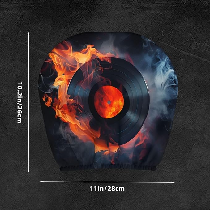 Dujiea 2 Pack Fire Record Music Lover Car Headrest Covers, Universal Soft Car Seat Head Rest Cover Protector, Vehicle Accessories Fabric Headrest Cover for Cars Vans Trucks